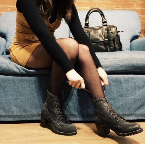 Frye Gray Suede Combat Boots - Picture 2 of 16